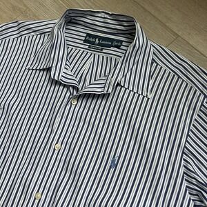 VTG Polo Ralph Lauren Large Classic Fit Navy/Baby‎ Blue Vertical Striped